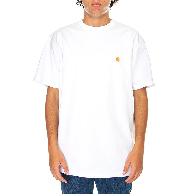 S/S Chase T-Shirt White / Gold - Maglietta Girocollo Uomo Bianca I026391-00RXX . CARHARTT WIP 