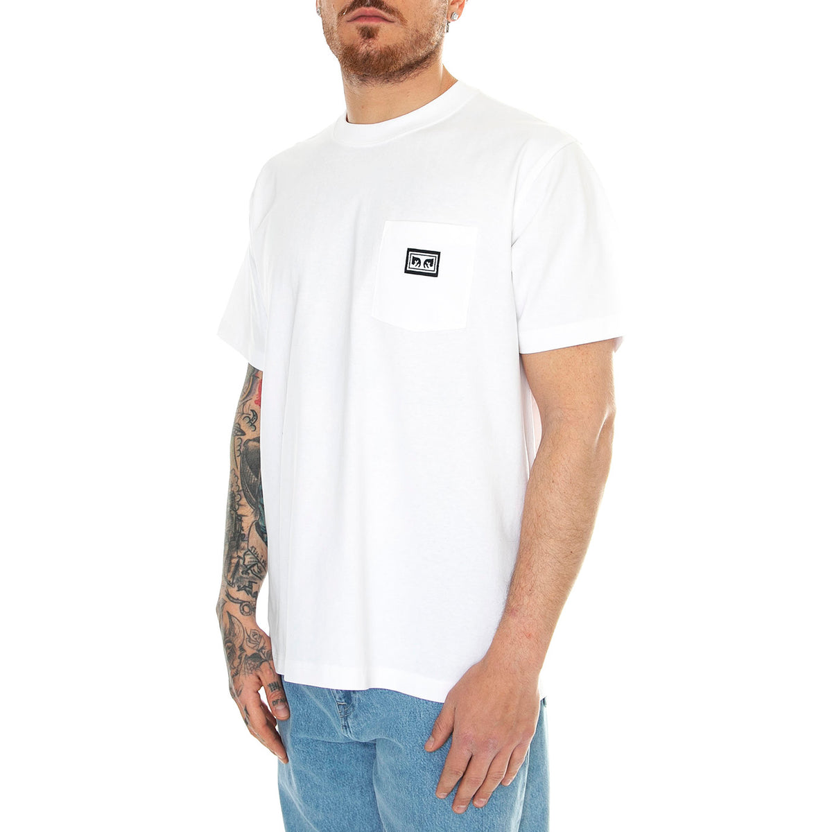 Established Works Eyes Pocket Tee SS White - Maglietta Girocollo Uomo Bianca 131080349-WHT . OBEY 