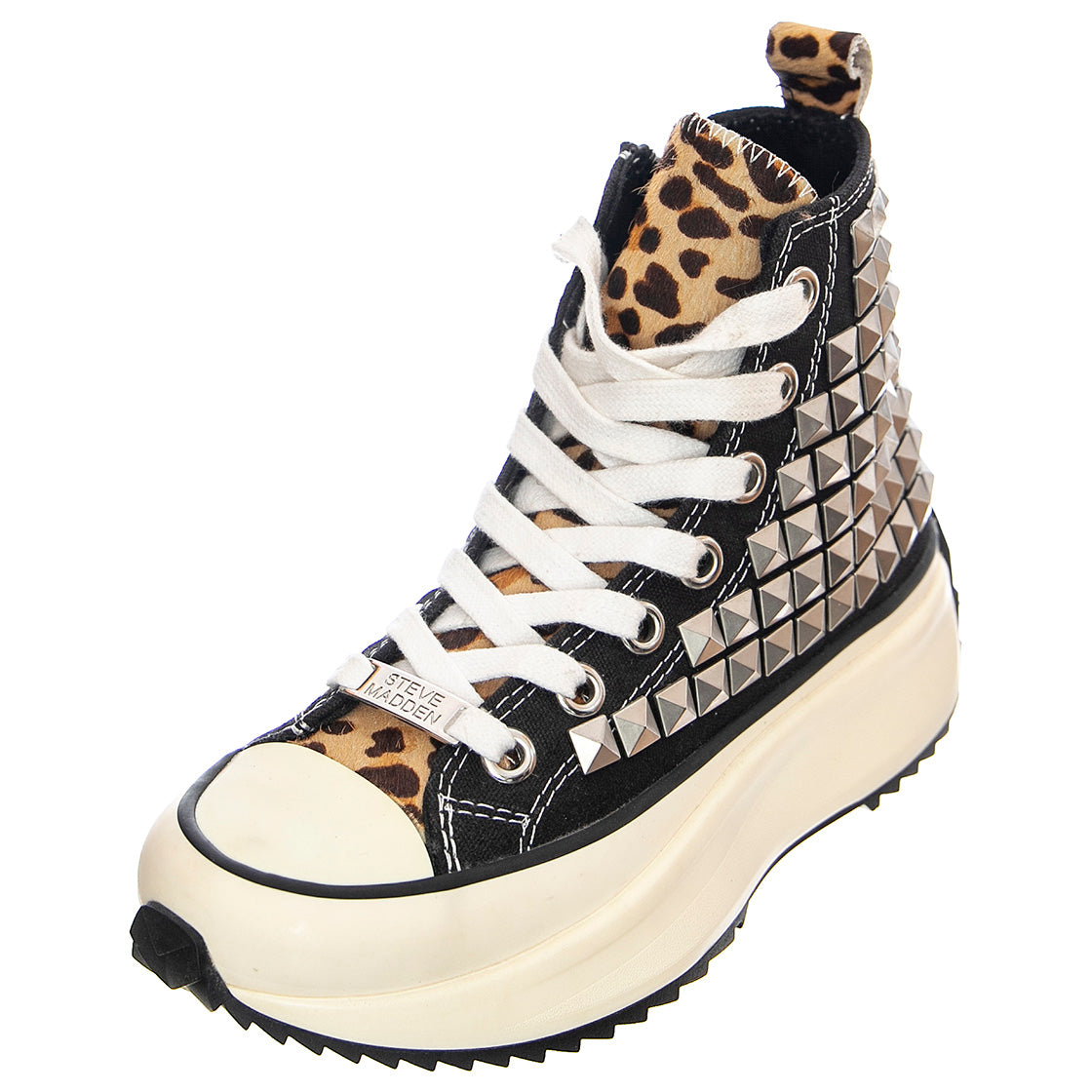 Shark Pony Hair - Scarpe Stringate Profilo Alto Donna Nere con Borchie SMPSHARK-BLKST . STEVE MADDEN 