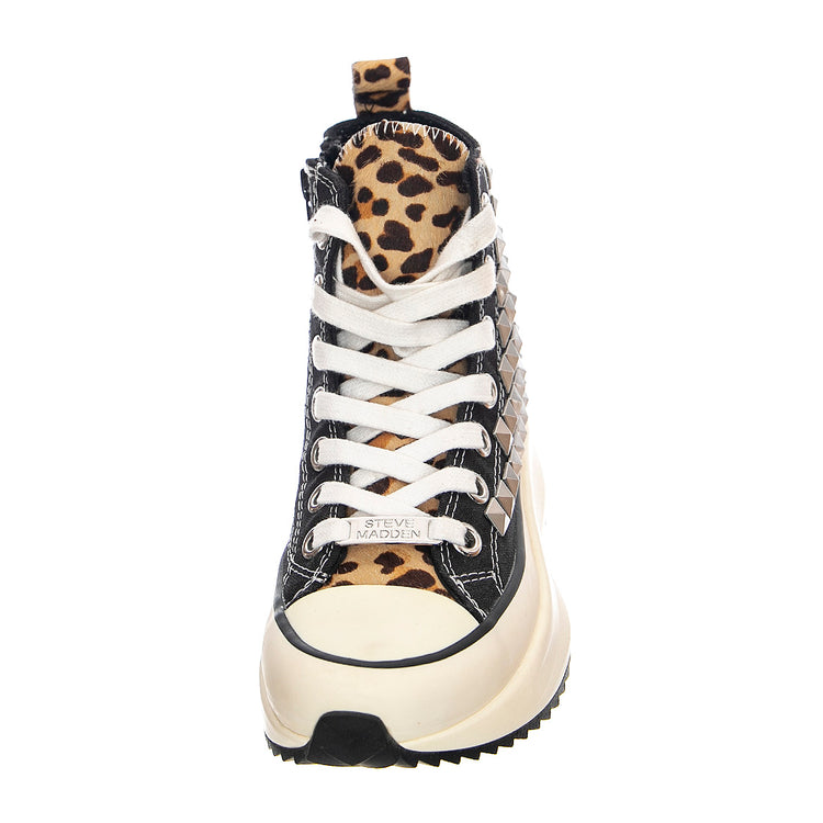 Shark Pony Hair - Scarpe Stringate Profilo Alto Donna Nere con Borchie SMPSHARK-BLKST . STEVE MADDEN 
