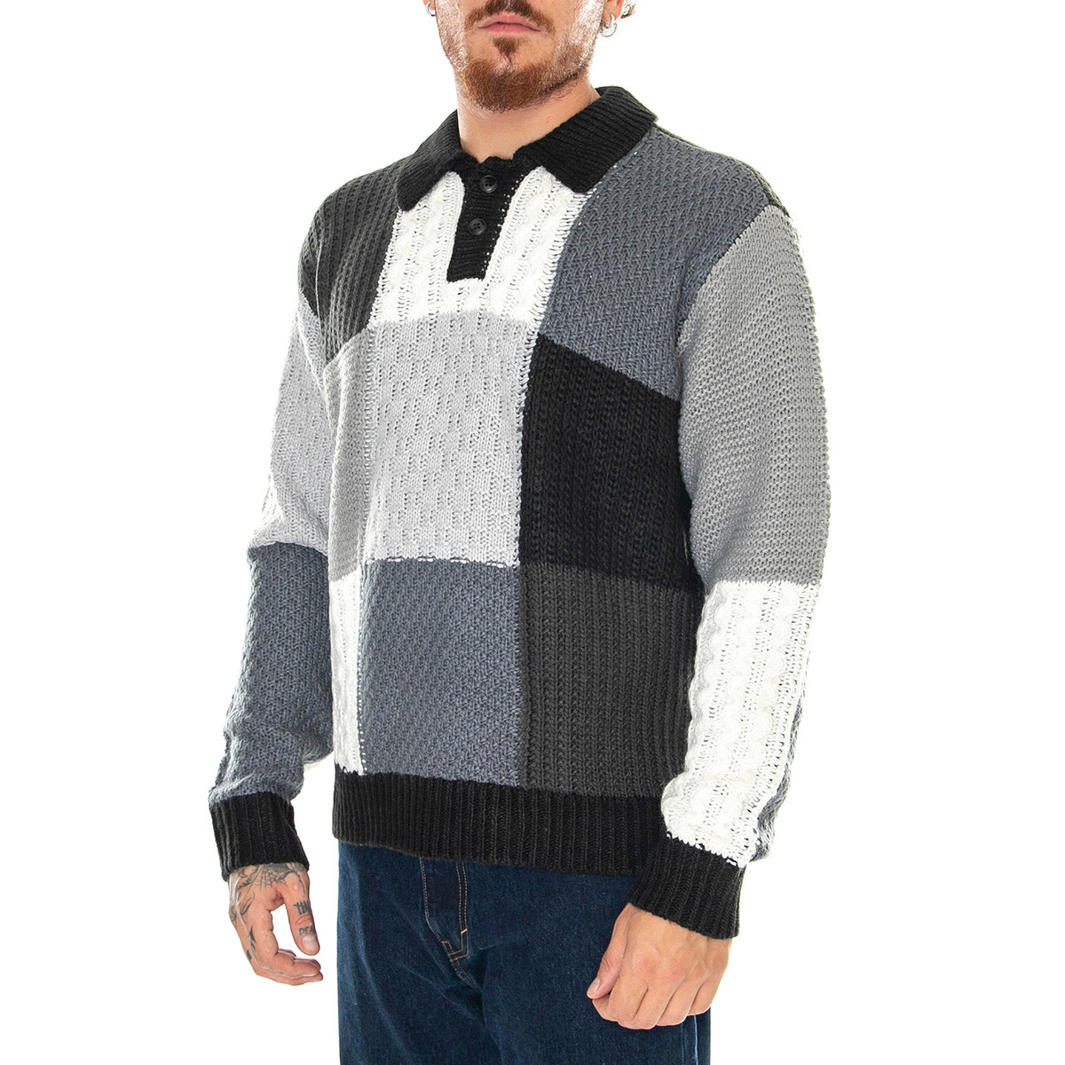 M' Oliver Patchwork Sweater Black / Multi - Maglione Uomo Nero / Multicolore 151000074-BKM . OBEY 