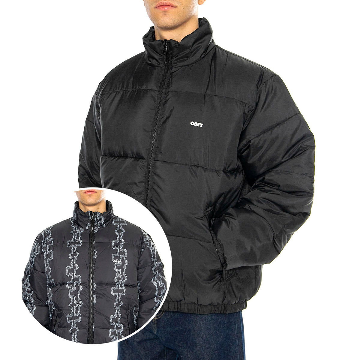 Benny Puffer Jacket Black Multi - Giacca Uomo Nera 121800507-BKM . OBEY 