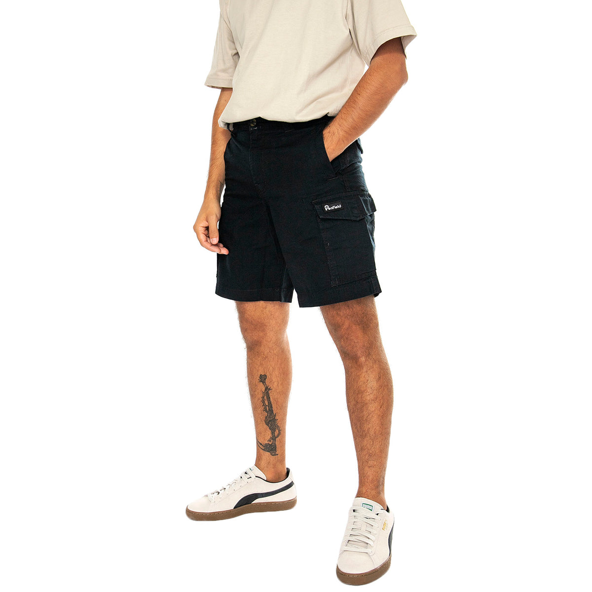 P Bear Cargo Shorts Black - Bermuda Cargo Uomo Neri PFD0374-023 . PENFIELD 