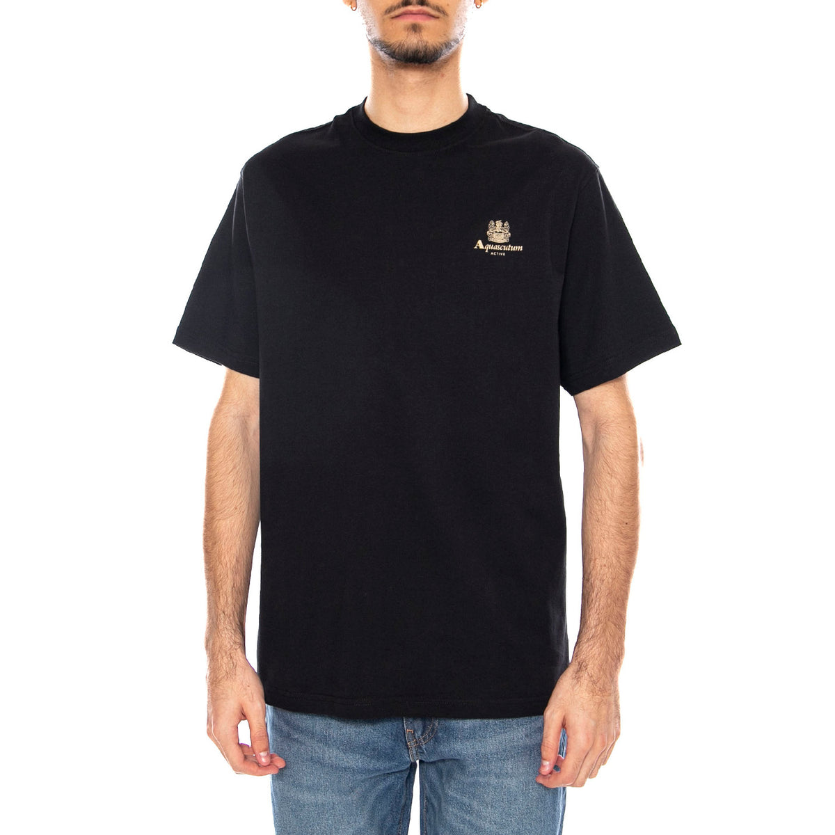 Small Logo T-Shirt -- Maglietta Girocollo Uomo Nero AA_ICON_TS006_16 . AQUASCUTUM 