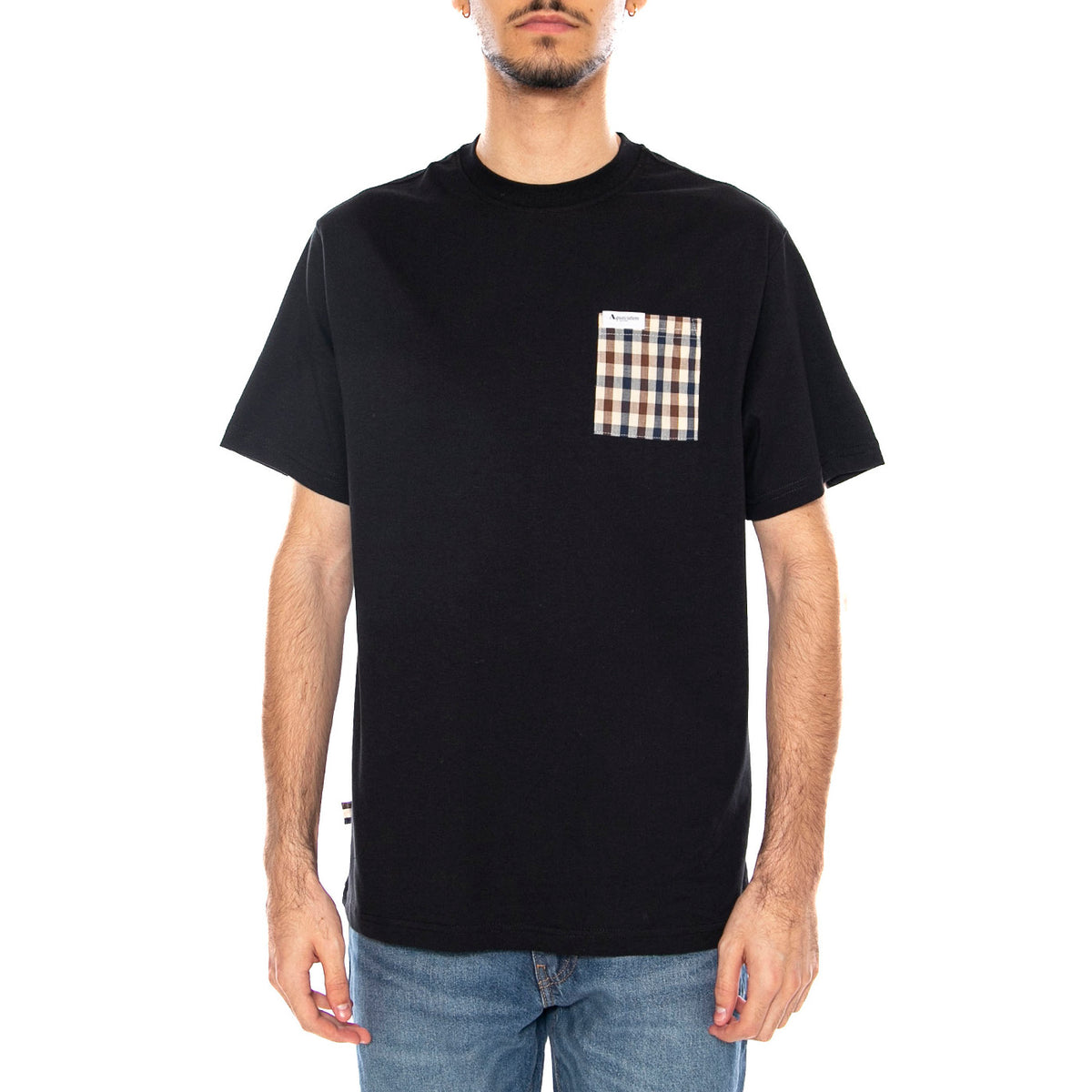 Iconic Pocket T-Shirt -- Maglietta Girocollo Uomo Nero AA_ICON_TS009_16 . AQUASCUTUM 