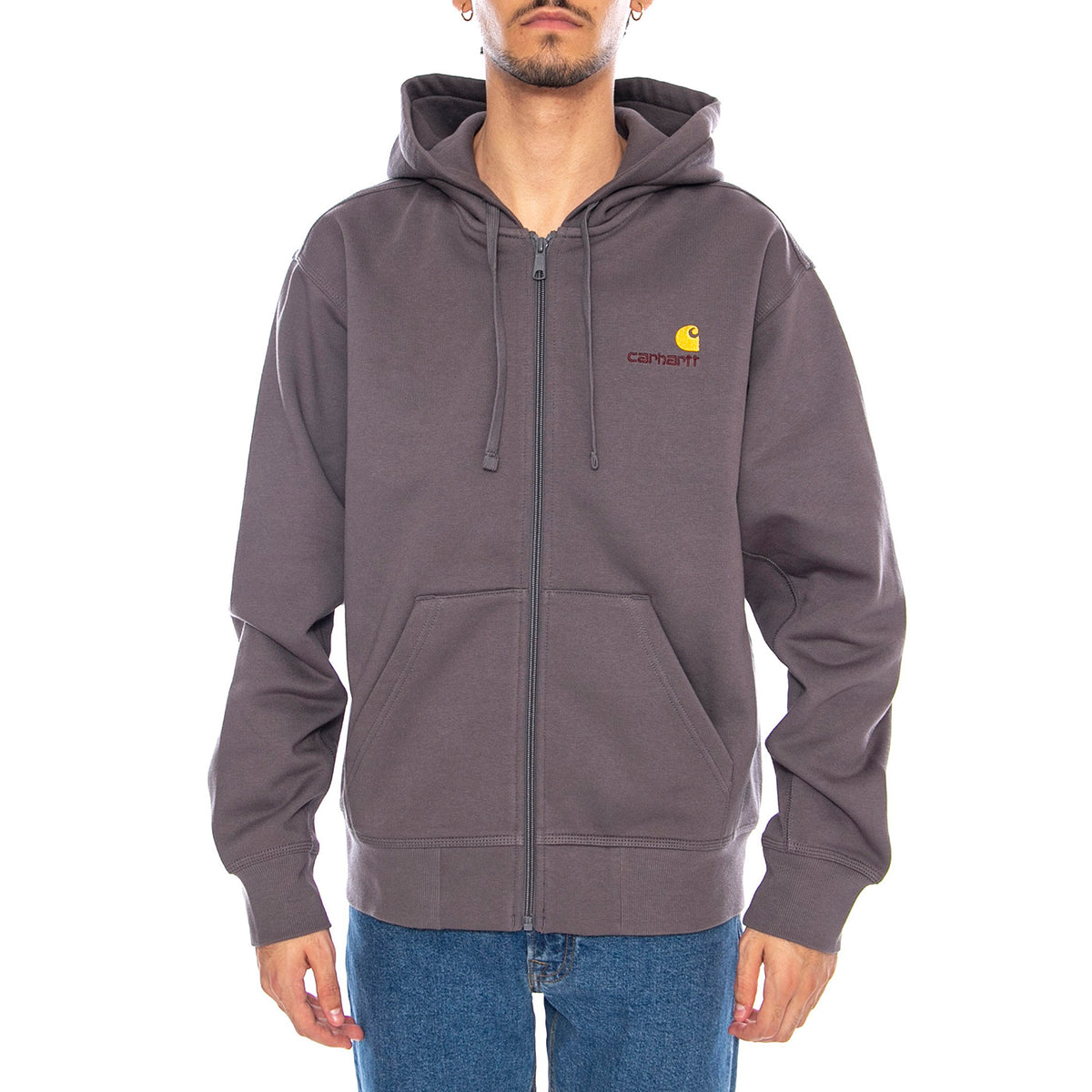 Hooded American Script Jacket Porphyry - Felpa con Cappuccio Uomo Grigia I033063.33CXX . CARHARTT WIP 