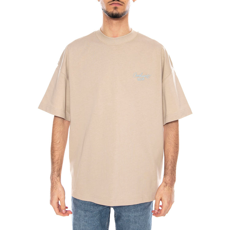 S/S Signature Script T-Shirt Fleur De Sel / Citadel -- Maglietta Girocollo Uomo Grigia / Blu I033828.38QXX . CARHARTT WIP 