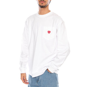 L/S Pocket Heart T-Shirt White / Red - Maglietta Girocollo Maniche Lunghe Uomo Bianca I035300.1WZXX . CARHARTT WIP 