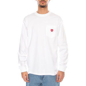 L/S Pocket Heart T-Shirt White / Red - Maglietta Girocollo Maniche Lunghe Uomo Bianca I035300.1WZXX . CARHARTT WIP 