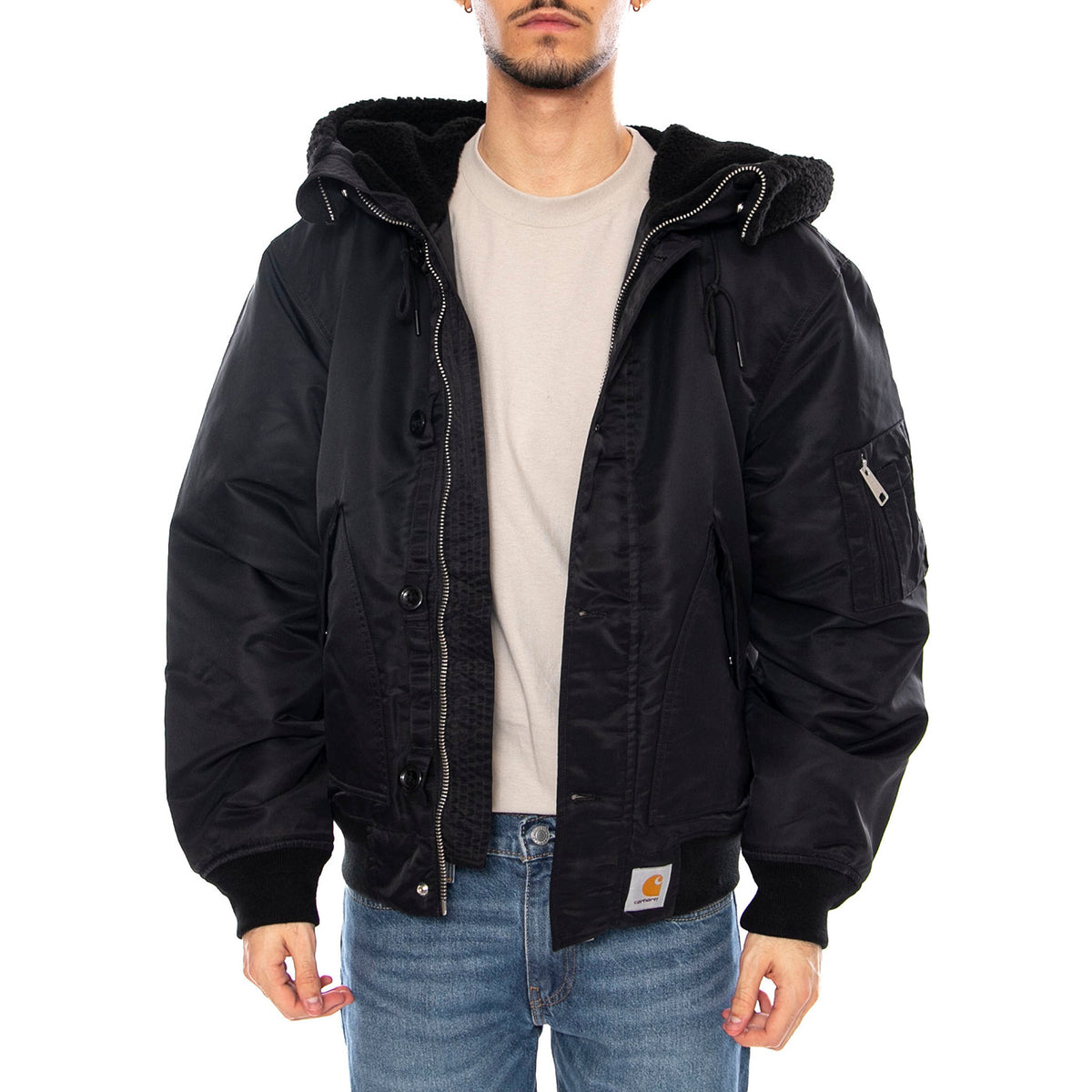 HD Oltera Bomber Black / Black -- Giacca Bomber con Cappuccio Uomo Nera I035309.00EXX . CARHARTT WIP 