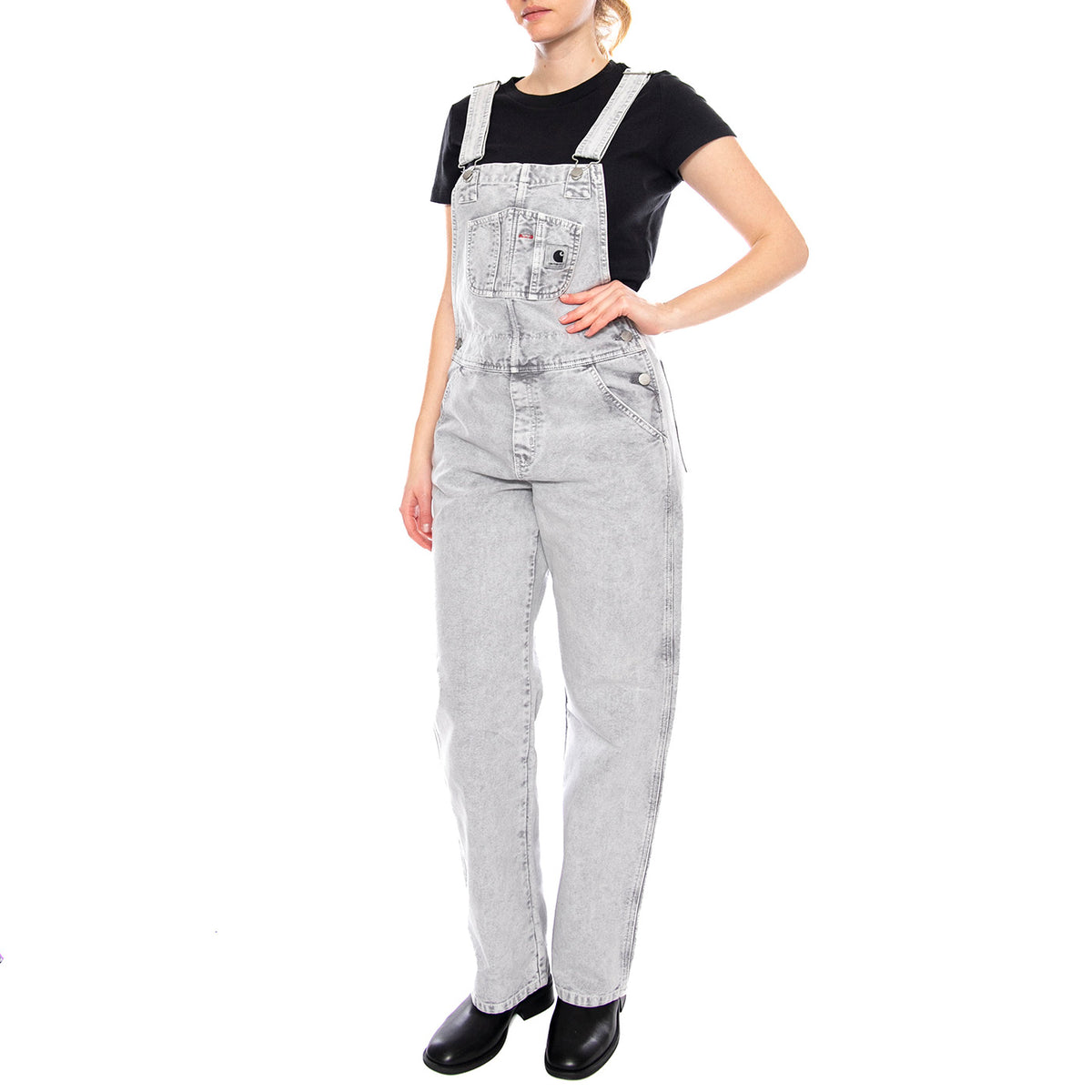 W' Bib Overall Straight - Salopette Donna Denim Jeans Blu Black / Chalk Wash I035572-895F . CARHARTT WIP 