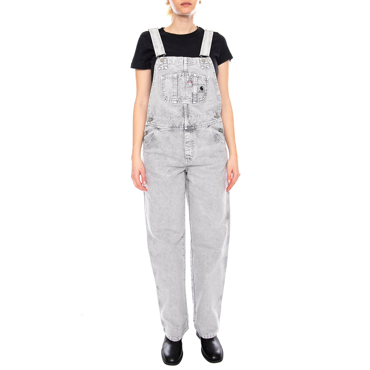 W' Bib Overall Straight - Salopette Donna Denim Jeans Blu Black / Chalk Wash I035572-895F . CARHARTT WIP 