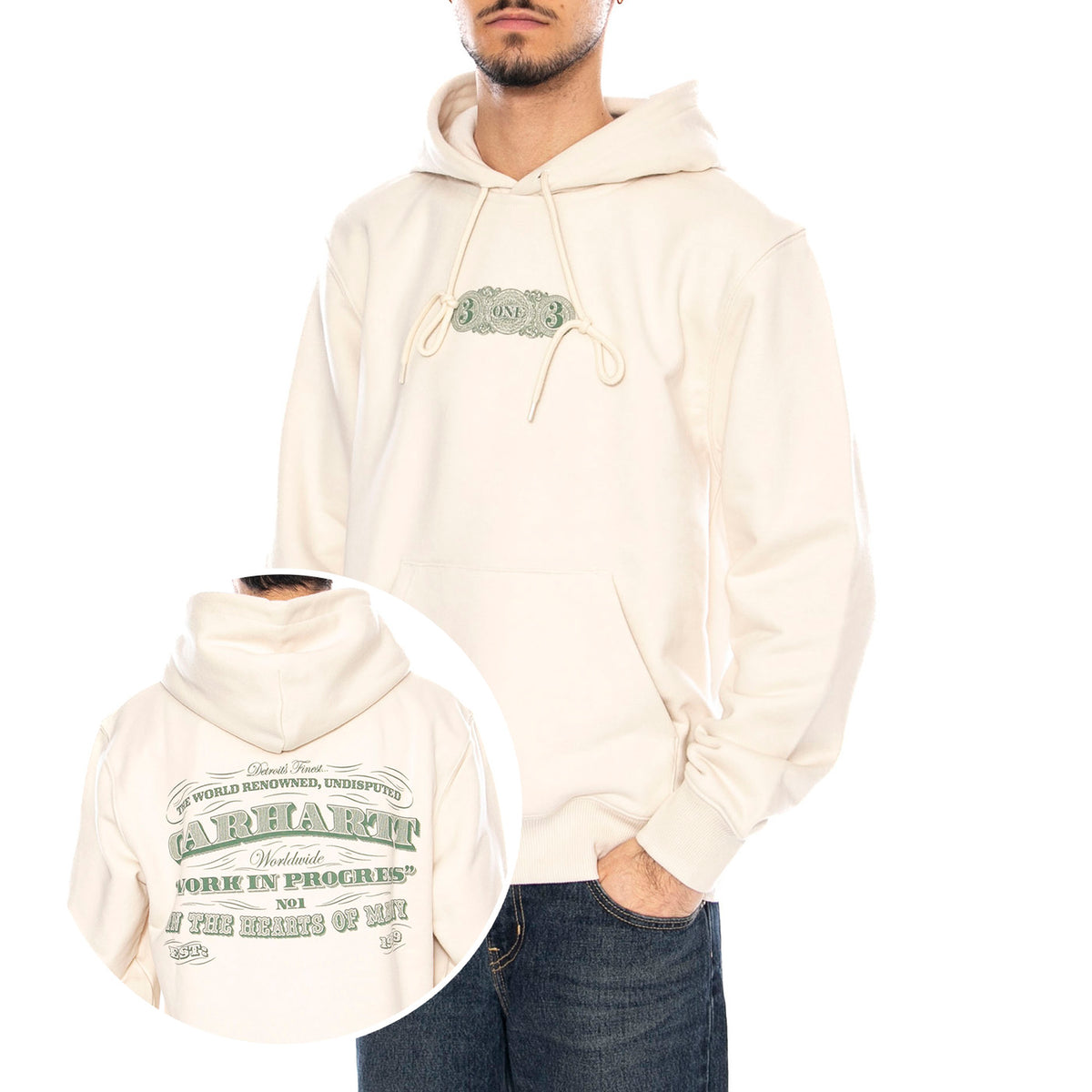 Hooded 3 One 3 Sweat -- Felpa Uomo Cappuccio Ecrù I035645.1NGXX . CARHARTT WIP 