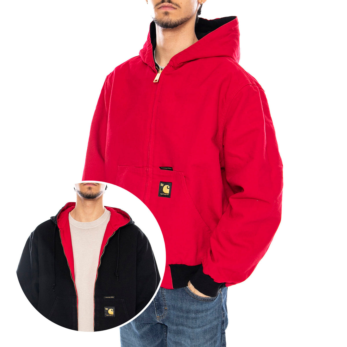50 Years Anniversary OG Active Jacket Canvas Black / USA Red - Giacca Uomo Rossa I036412.3GJ02 . CARHARTT WIP 