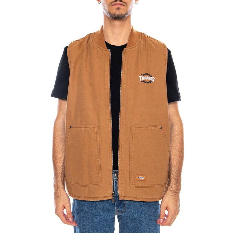 THRASHER X DICKIES Vest Brown Duck - Gilet Smanicato Uomo Marrone DK0A88IT0BD1 . DICKIES 