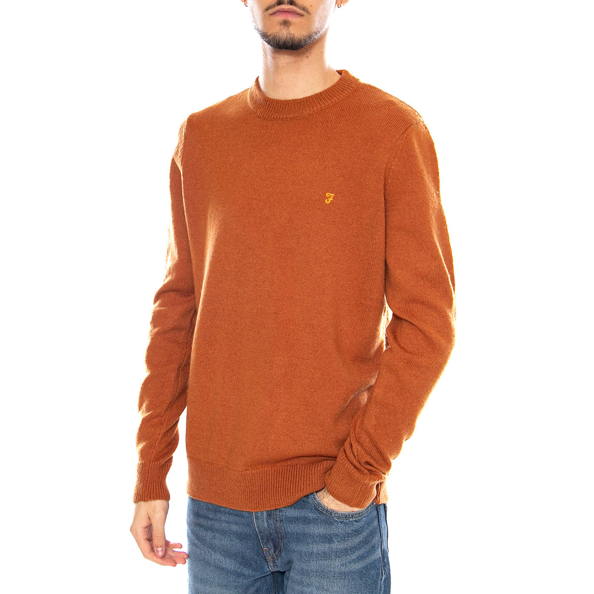 Maidstone Crew Sweat - Felpa Uomo Girocollo Burnt Ochre Ocra F4GFF060 833 FARAH 