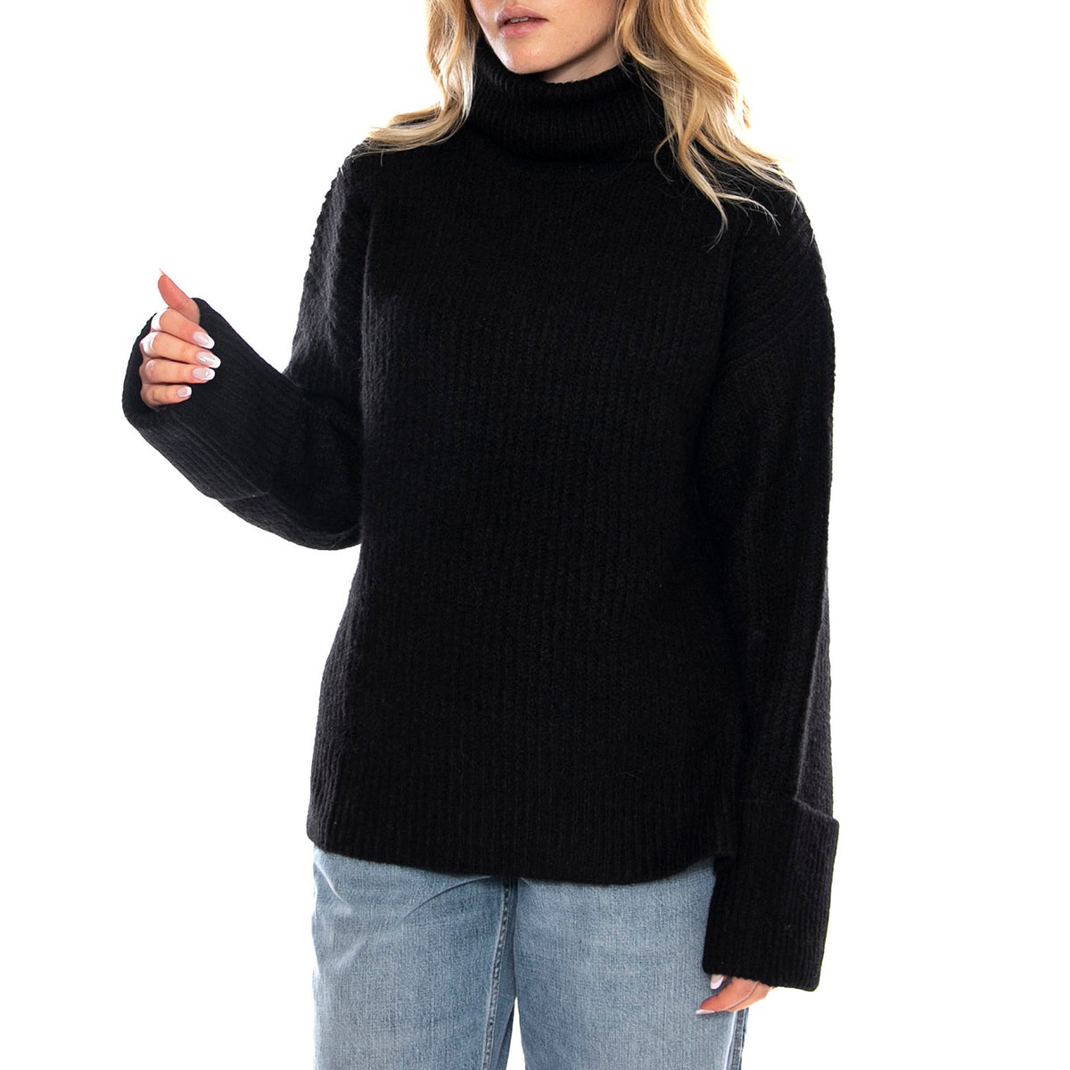 Wide Cuff Turtle Neck Unionall Black -- Maglione Collo Alto Donna Nero 112371056 . LEE 