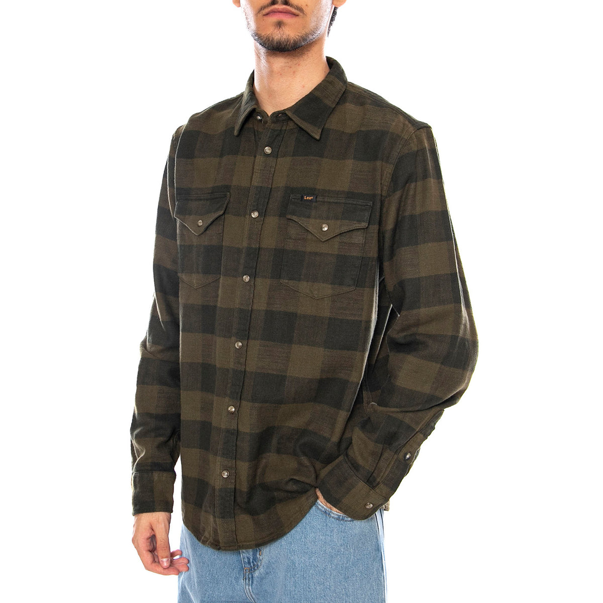 Clean Western Shirt Army Green Buffalo Check - Camicia a Quadri Uomo Verde 112371320 . LEE 
