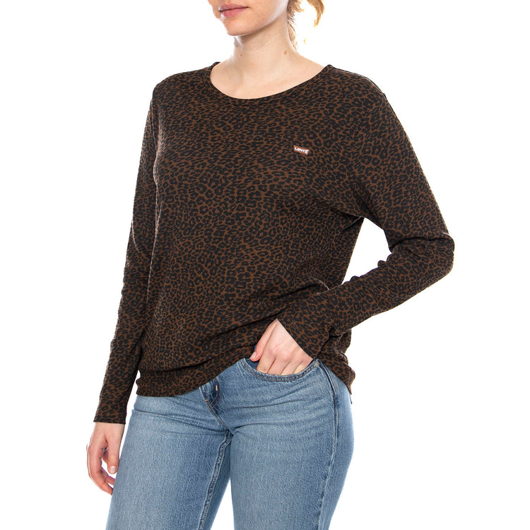 PL Hayes LS Smaller Annessa Cheetah Biso - Maglietta Girocollo Maniche Lunghe Donna Marrone 002VP-0002 . LEVIS 