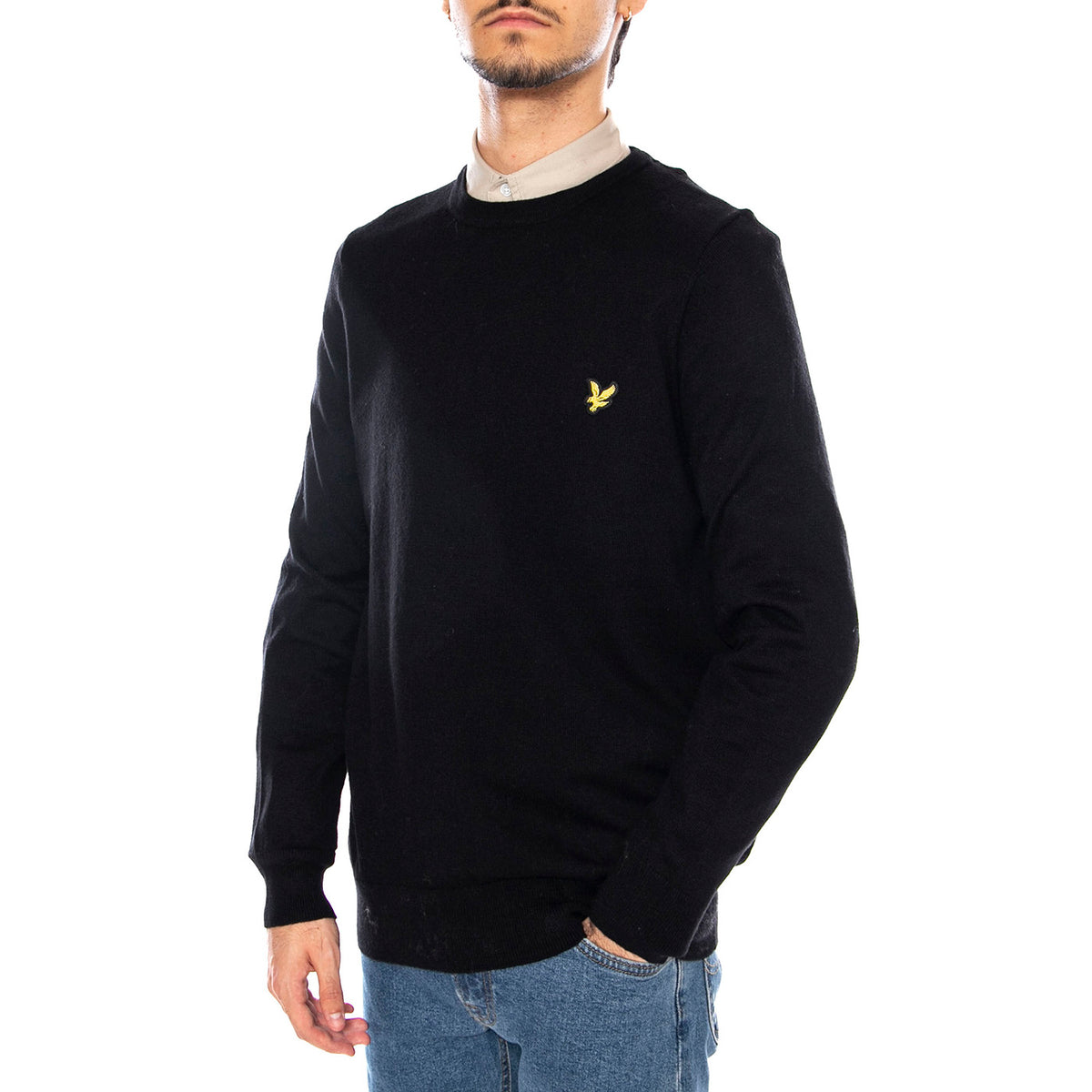 Cotton Merino Crew Neck Jumper Jet Black - Maglione Uomo Nero KN2110VC-Z865 . LYLE & SCOTT 