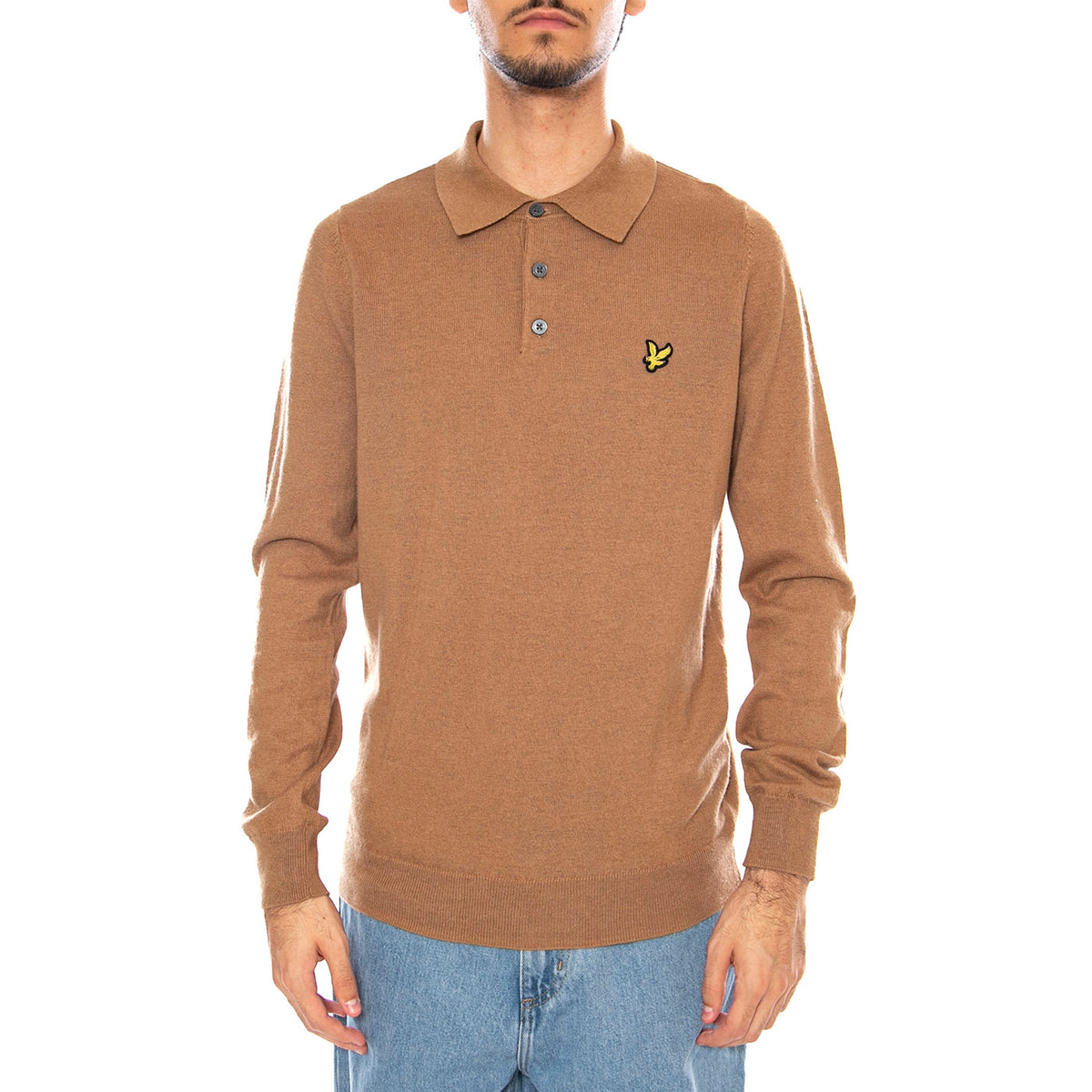 Cotton Merino Long Sleeve Knit Tigers Eye - Maglione Polo Uomo Marrone KN2113VC-X851 . LYLE & SCOTT 