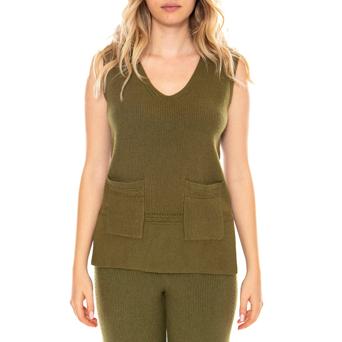 Knitted Vests 118 Khaki - Gilet Donna Khaki 3.46.690.12 . MD'M 
