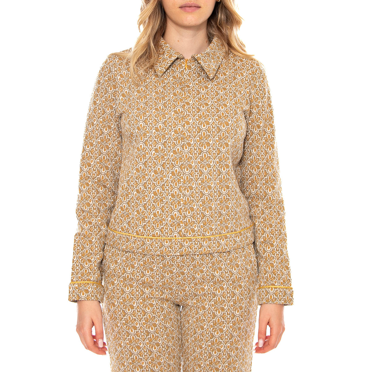 MD M Jackets 514 Oil Tile - Maglietta Collo Polo Maniche Lunghe Donna Gialla / Multicolore MD'M 3.63.027.20 . MD'M 