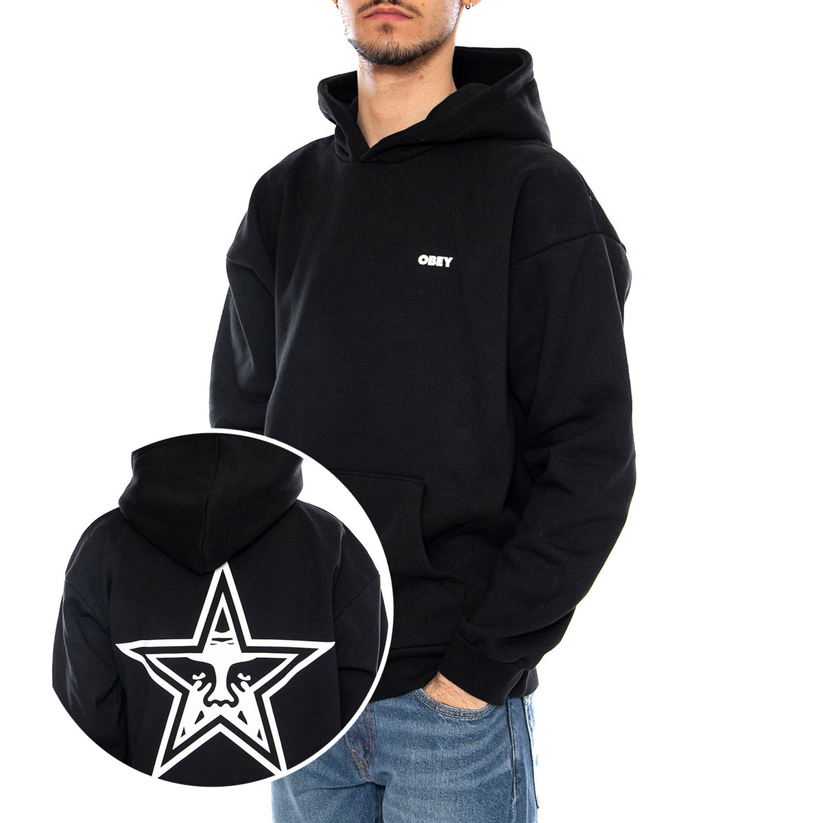 Bold Star Extra Heavy Hoof Fleece - Felpa con Cappuccio Uomo Nera 112470224 BLK OBEY 