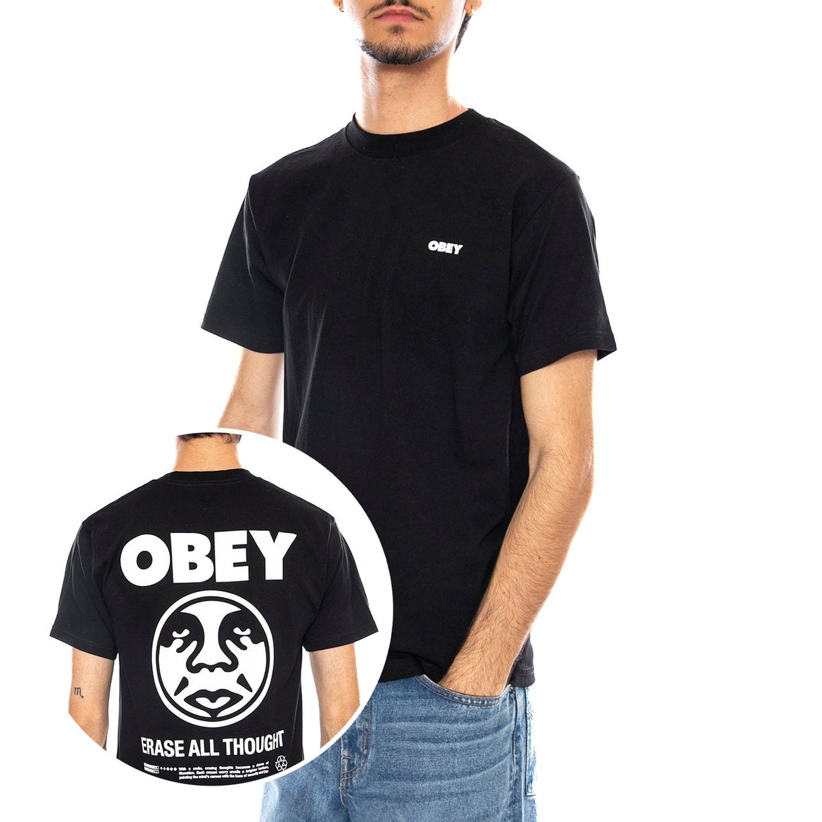 OBEY Erase All Thought Tee - Maglietta Girocollo Uomo Nera 165264212 BLK OBEY 