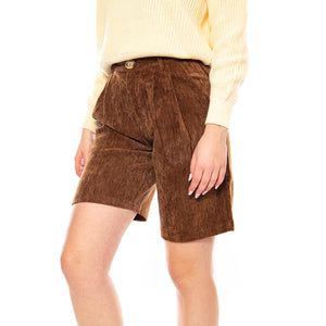 Bermudas de Tiro Alto con Effetto Aterciopelado -- Bermuda Donna Marroni 53W/11255 Brown WILD PONY 
