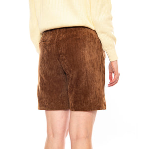 Bermudas de Tiro Alto con Effetto Aterciopelado -- Bermuda Donna Marroni 53W/11255 Brown WILD PONY 