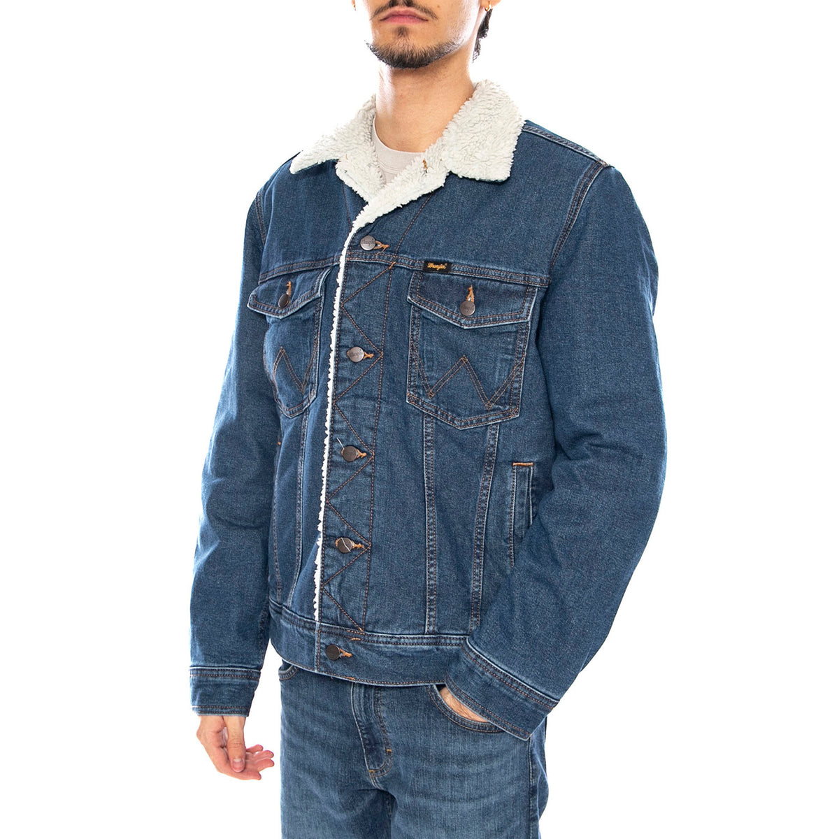 Sherpa Classic Jacket - Mid Stone Wrangler - Giacca Denim Jeans Uomo Blu 112371440 . WRANGLER 