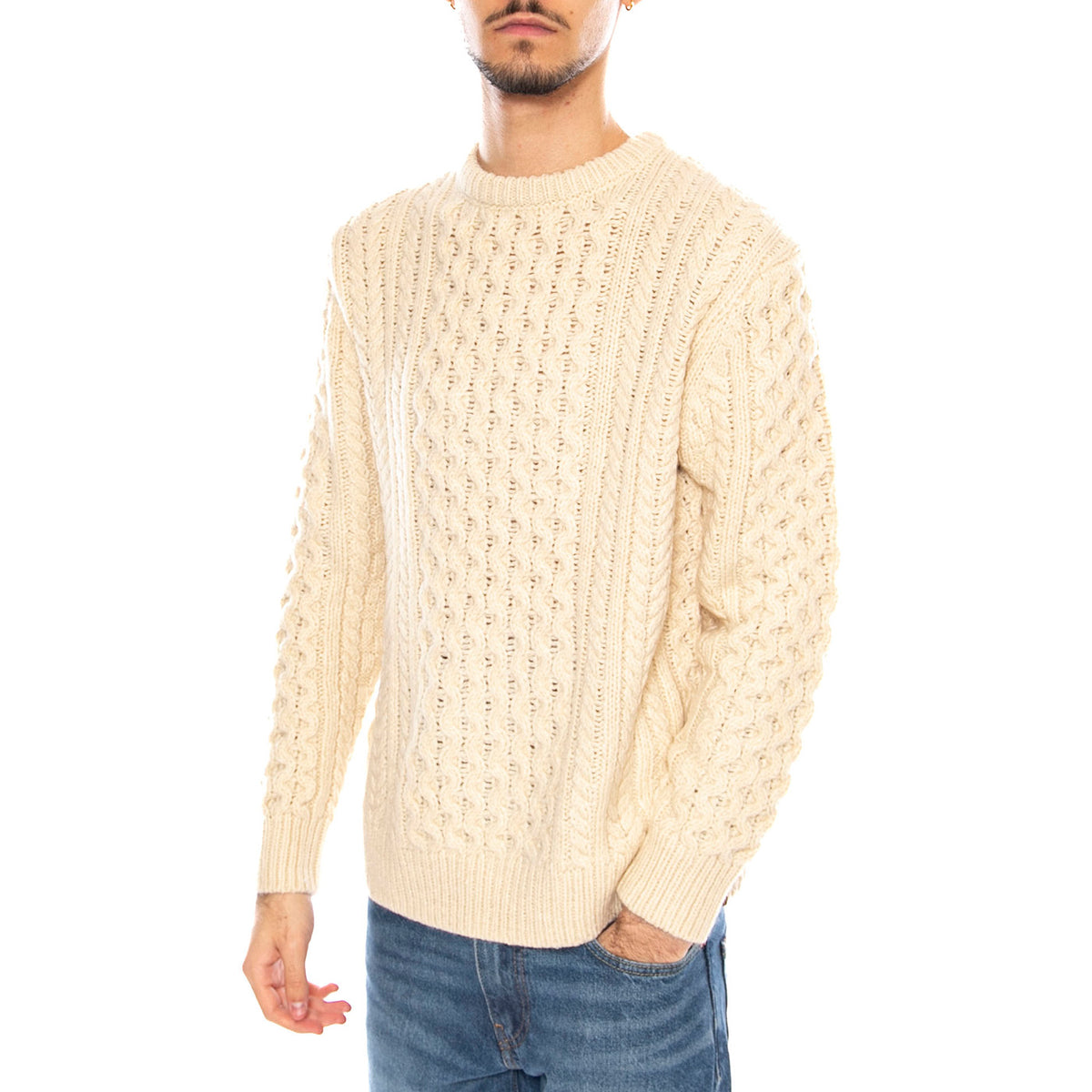 Classic Fisherman S Sweater -- Maglione Uomo Oatmeal Ecrù 22636 OATML BRIXTON 