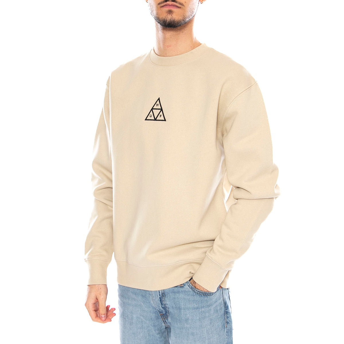 HUF Set Triple Triangle Crewneck -- Felpa Uomo Stone Beige PF00650 STN HUF 