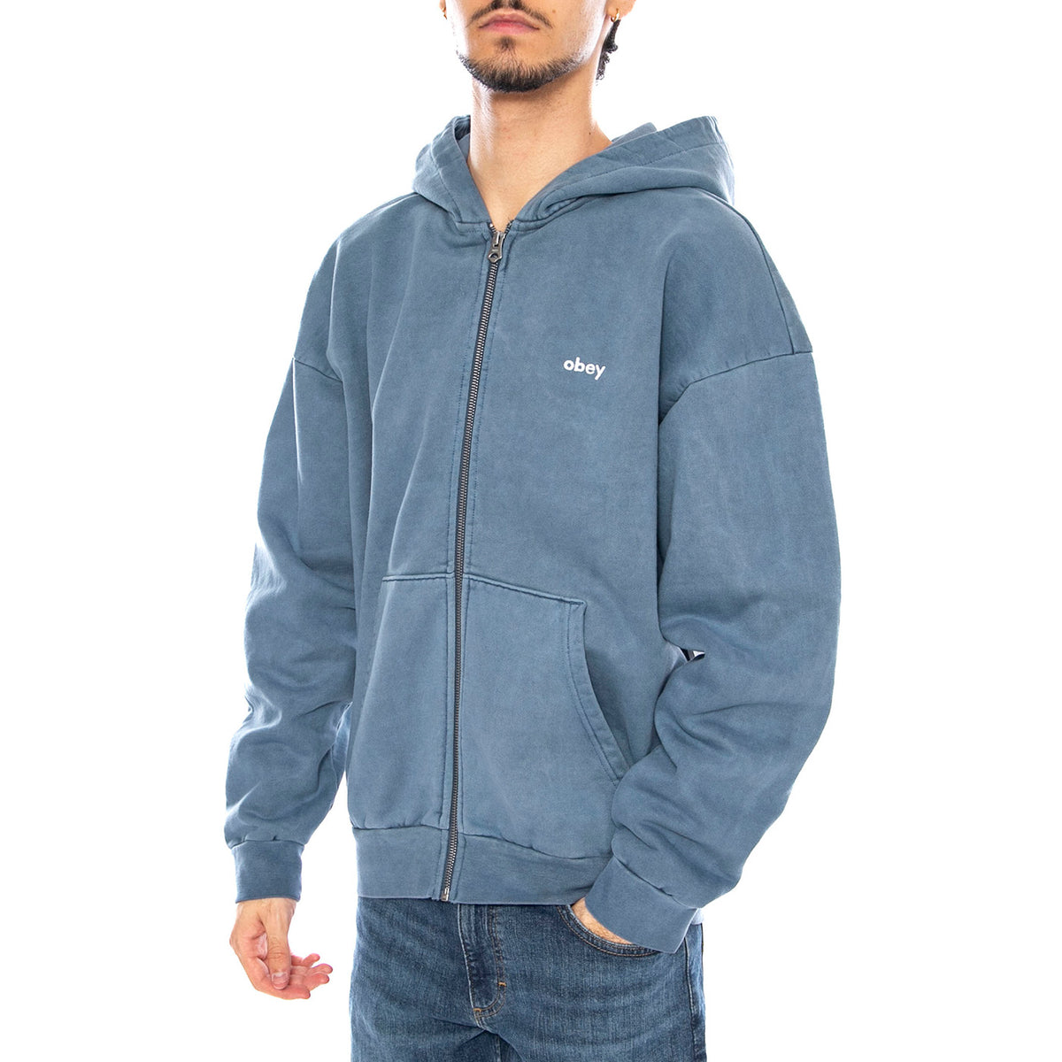 Lowercase Pigment Zip Hood Fleece Turquoise - Felpa con Cappuccio Uomo Verde 112460019 COE OBEY 