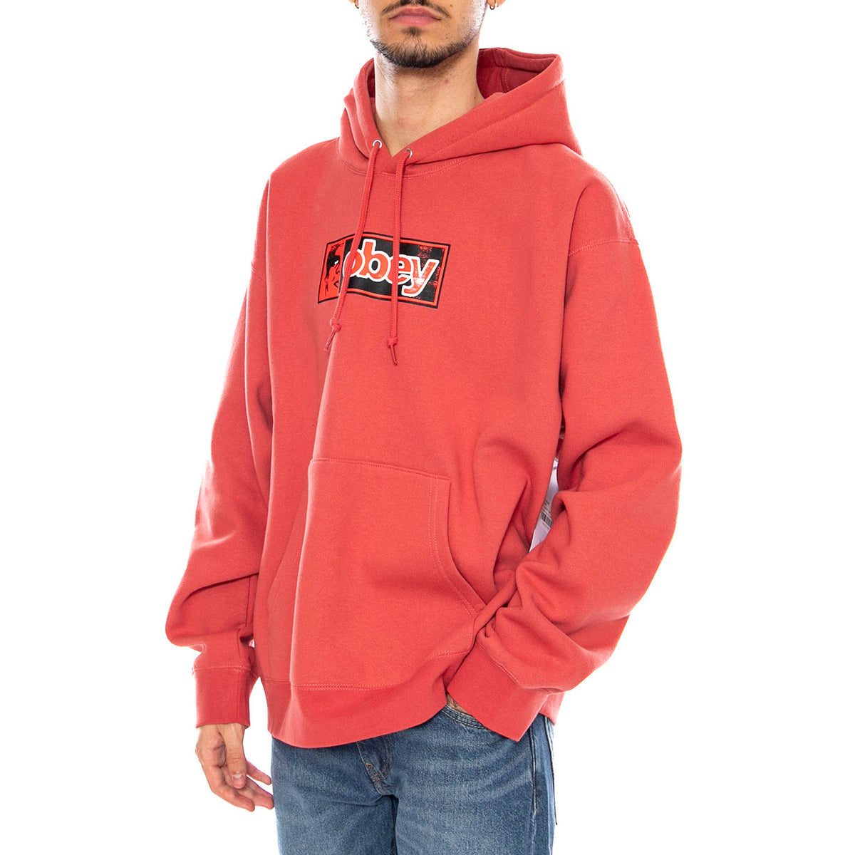 Obey Half Icon Fleece Mineral Red -- Felpa con Cappuccio Uomo Rossa 112843911 MIR OBEY 