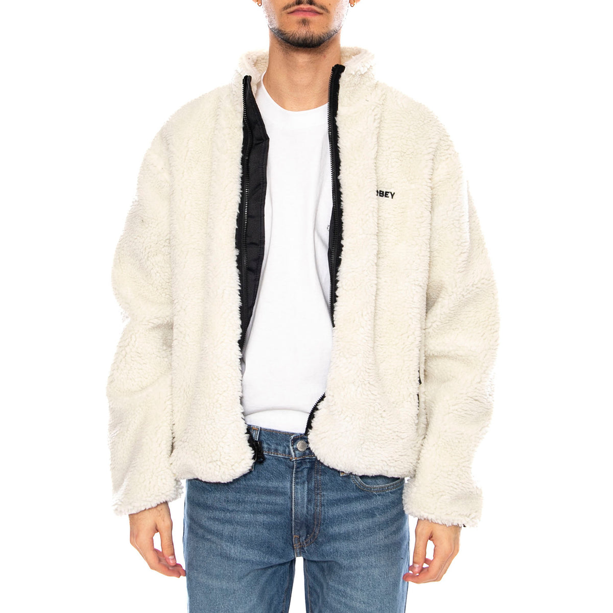 Icon Face Sherpa Jacket Unbleached -- Giacca Uomo Beige Naturale 121800564 UBL OBEY 