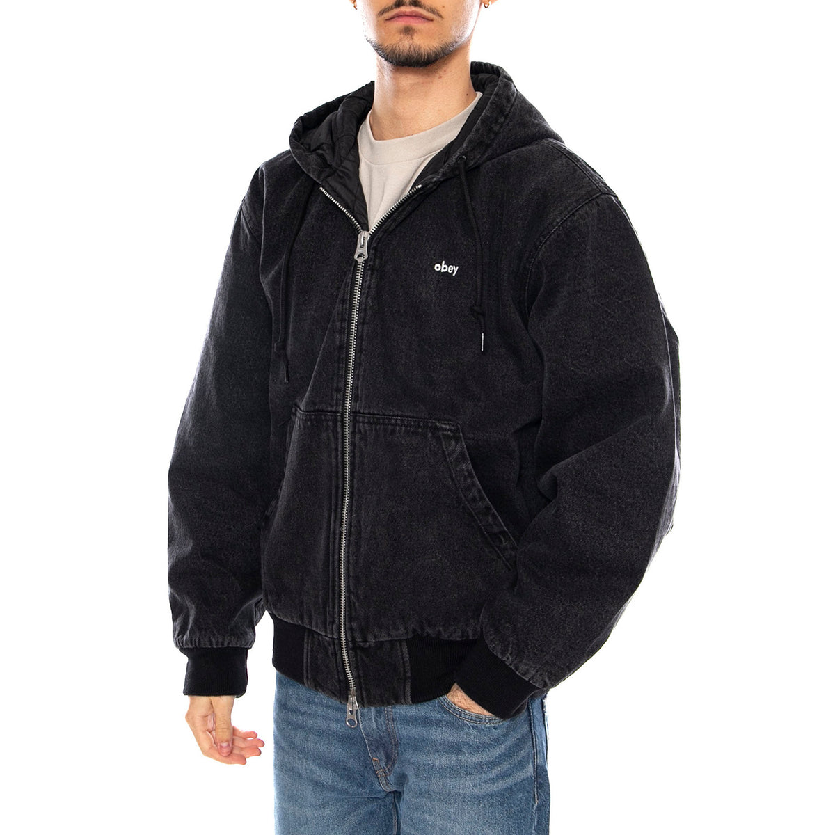 Wiltern Zip Up Hood Jacket -- Felpa con Cappuccio Uomo Nera 121800573 FBL OBEY 