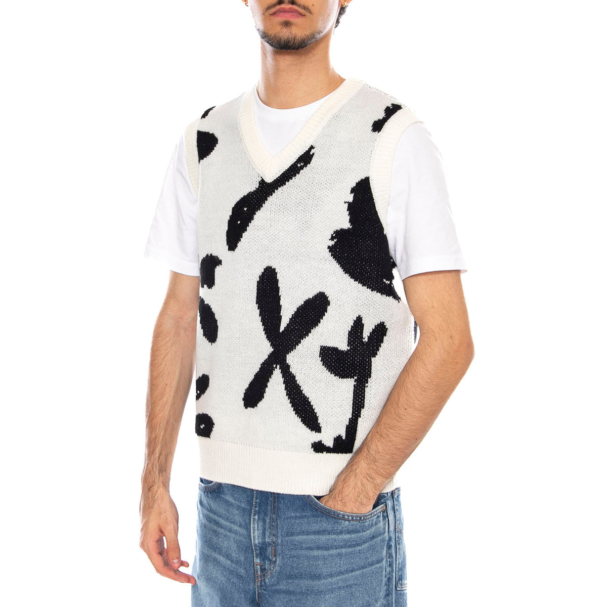 Amir Sweater Vest Unbleached Multi - Giacca Smanicata Uomo Bianca / Multi 151000071 UBL OBEY 