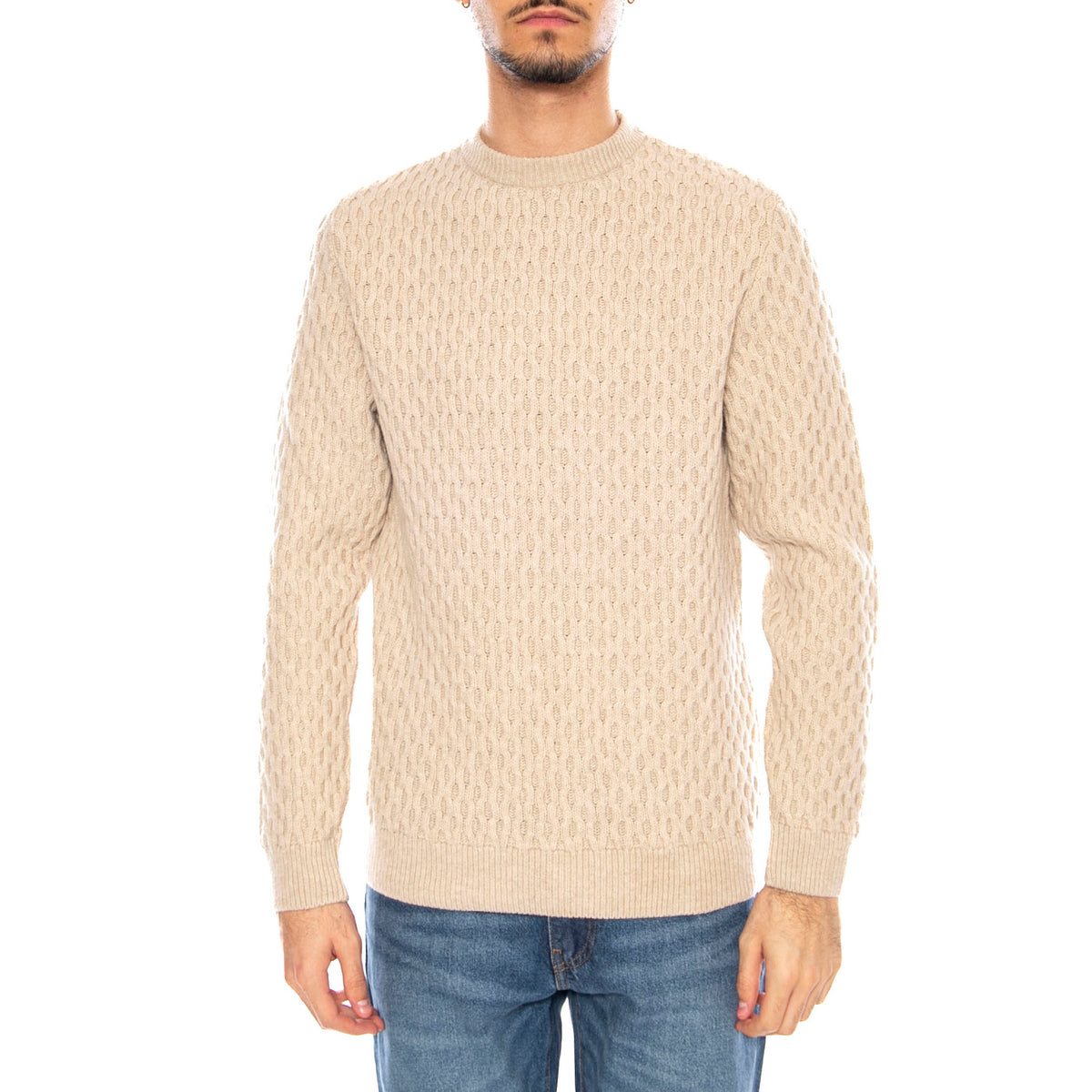 Stone Off White Crew -- Maglia Girocollo Uomo Bianco Sporco a Maniche Lunghe PULL-STON-ECRU OFF WHITE OLOW 