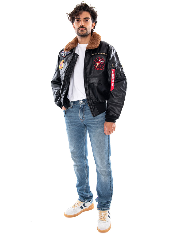 G-1 Devils Brigade Faux Leather Bomber Jacket - Giacca Uomo Nera 268133 03 ALPHA INDUSTRIES 