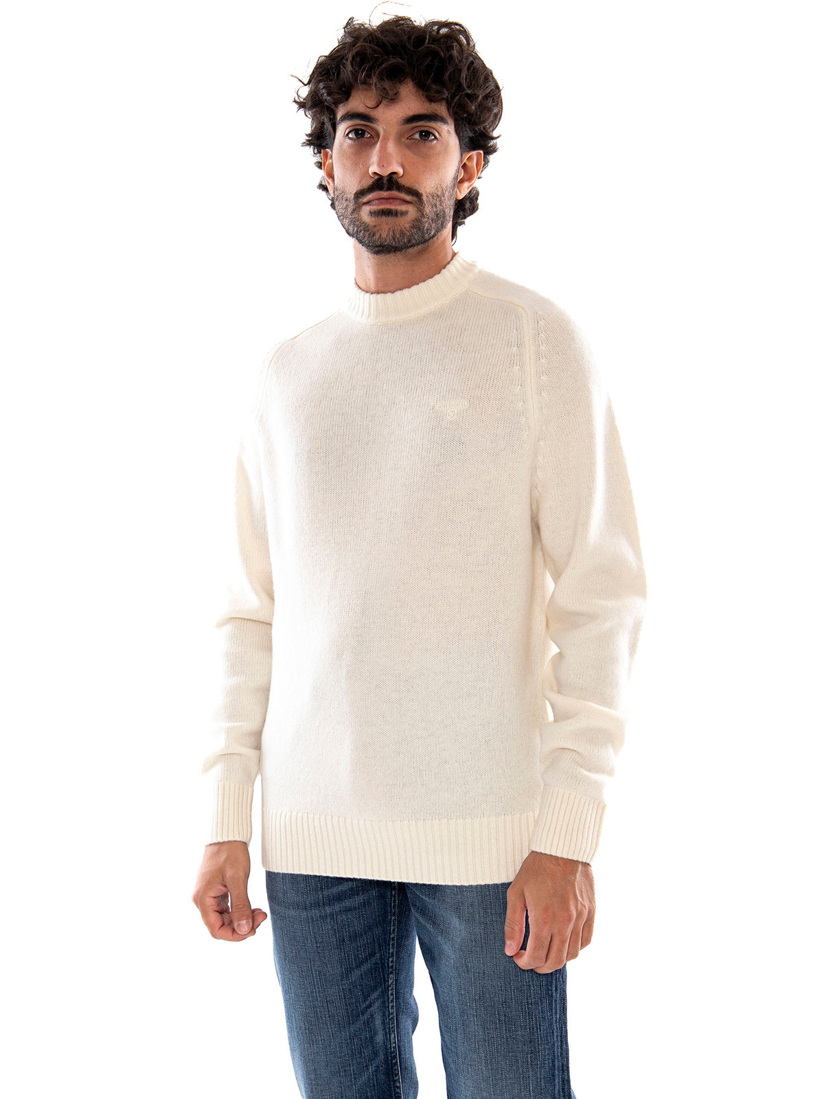 Barbour Newtown Crew Neck Sweater Antique White - Maglia Uomo Bianco Panna<BR/><BR/> 262MMKN1773 WH52 BARBOUR 
