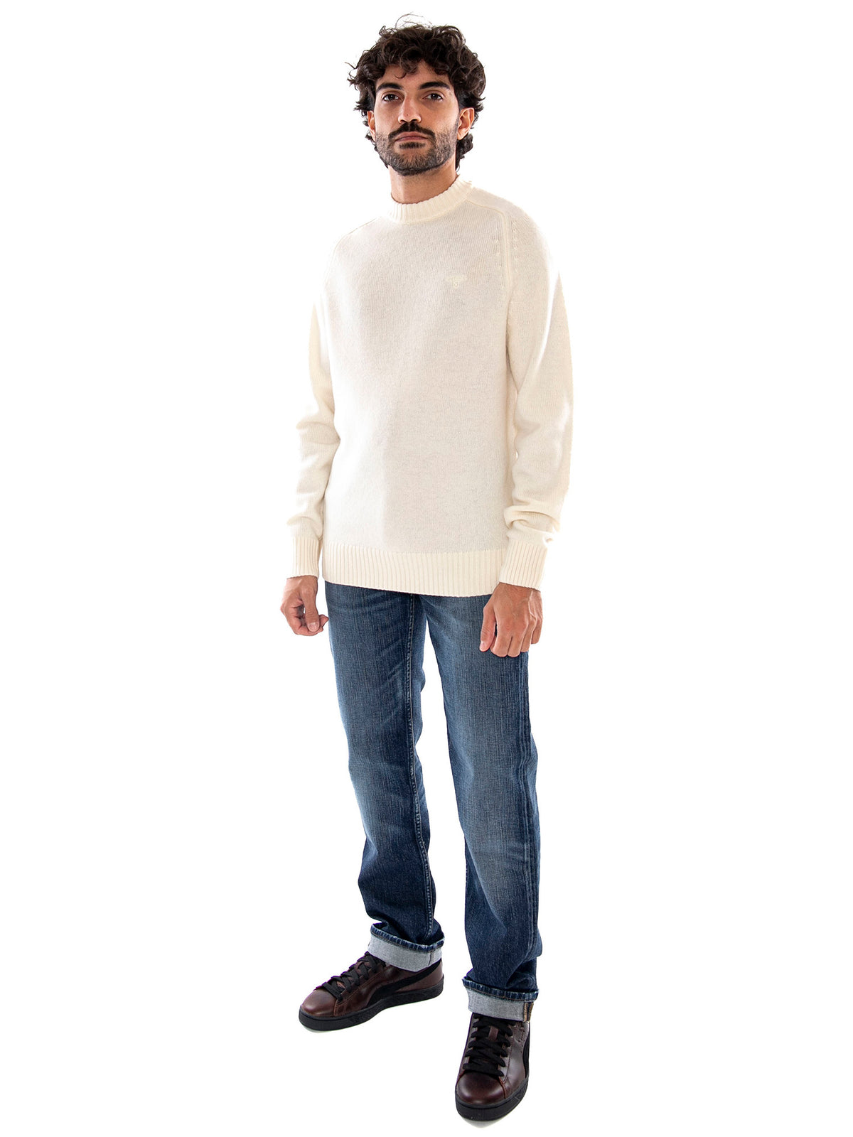 Barbour Newtown Crew Neck Sweater Antique White - Maglia Uomo Bianco Panna<BR/><BR/> 262MMKN1773 WH52 BARBOUR 