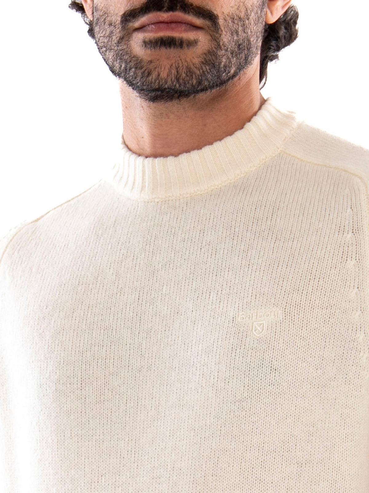 Barbour Newtown Crew Neck Sweater Antique White - Maglia Uomo Bianco Panna<BR/><BR/> 262MMKN1773 WH52 BARBOUR 
