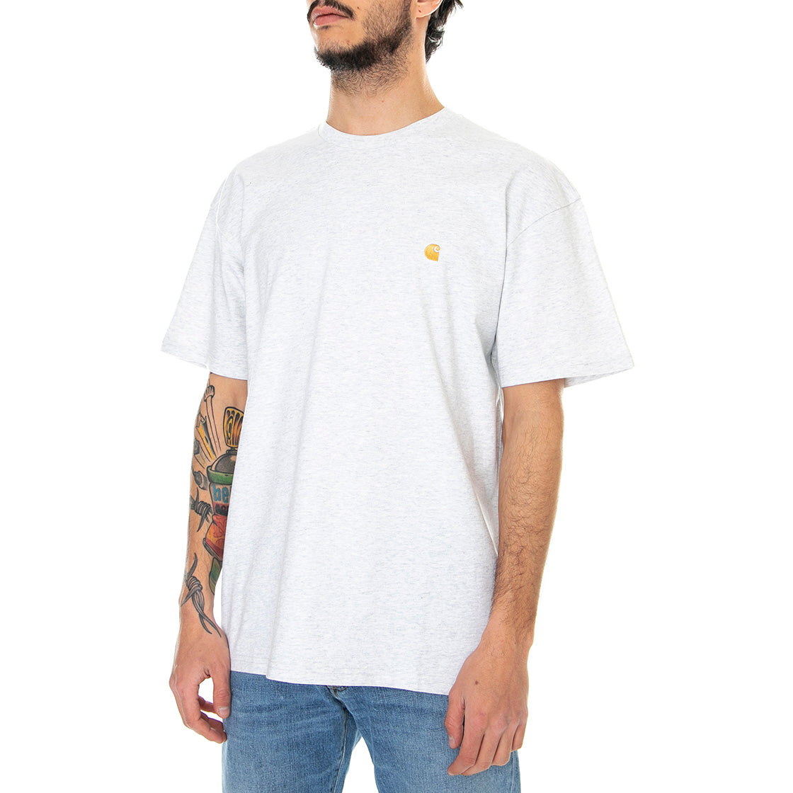 S/S CHASE T-SHIRT ASH HEATHER / GOLD - Maglietta Girocollo Uomo Grigia I026391 00JXX CARHARTT WIP 