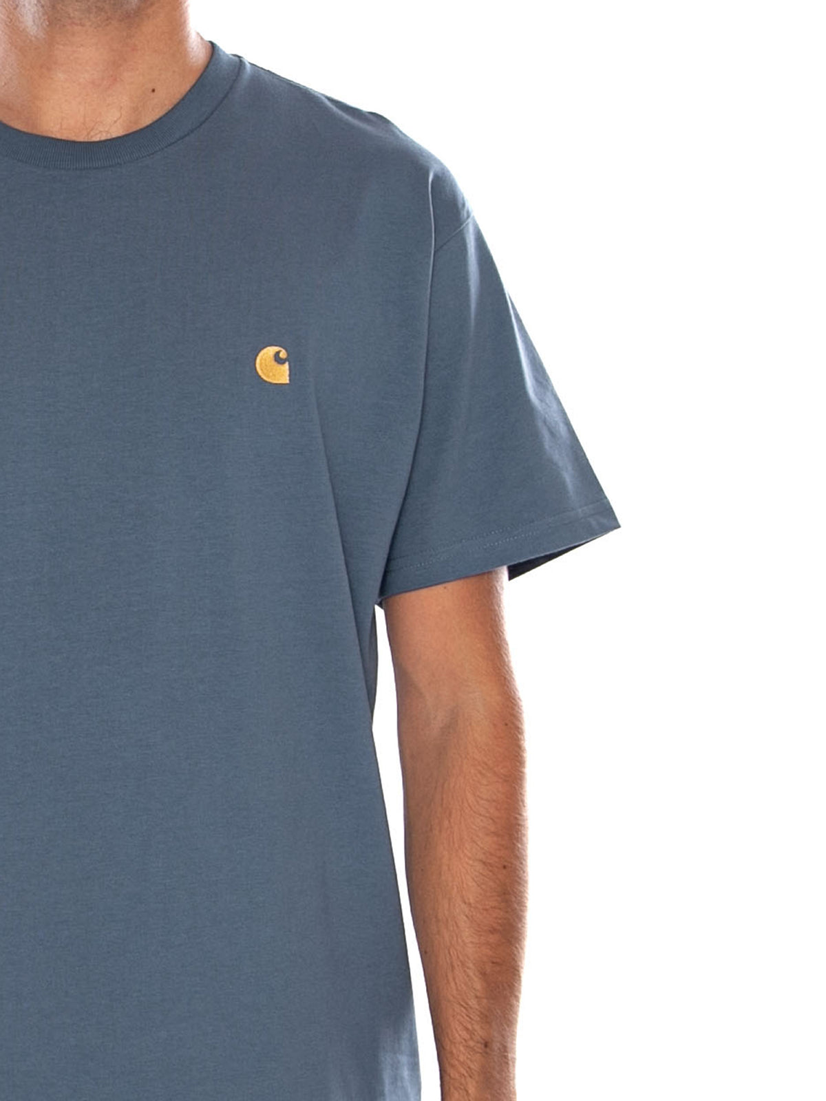 CARHARTT WIP S/S CHASE T-SHIRT ICESHEET / GOLD - Maglietta Girocollo Uomo Azzurra I026391 3XFXX CARHARTT WIP 