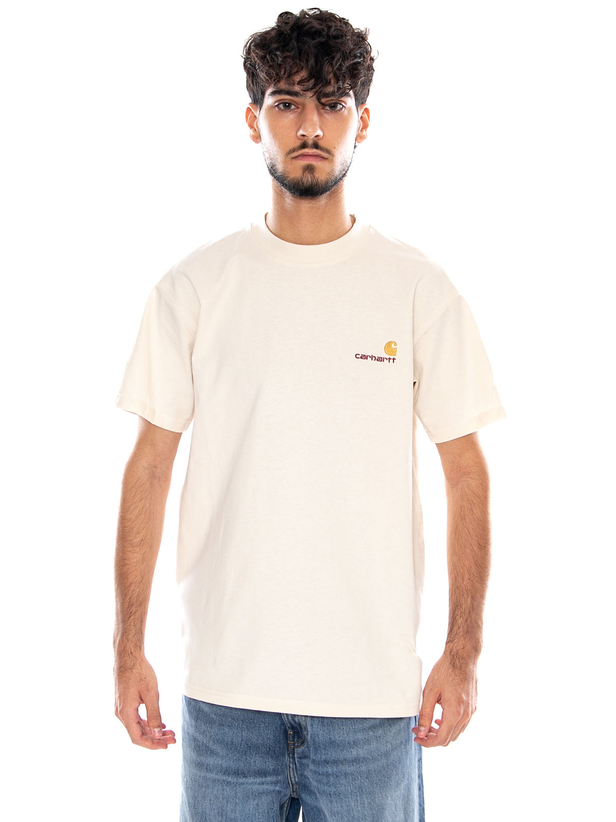 S/S AMERICAN SCRIPT T-SHIRT NATURAL - Maglietta Girocollo Uomo Beige I029956 05XX CARHARTT WIP 