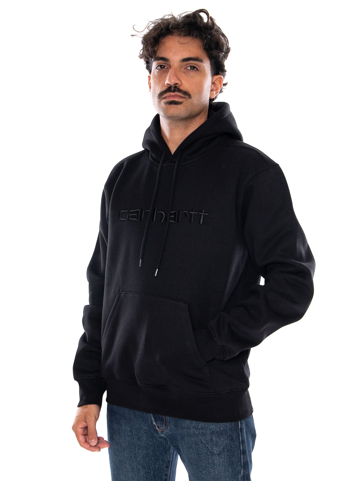 CARHARTT WIP HOODED CARHARTT SWEAT BLACK / BLACK - Felpa con Cappuccio Uomo Nera I030547 00EXX CARHARTT WIP 