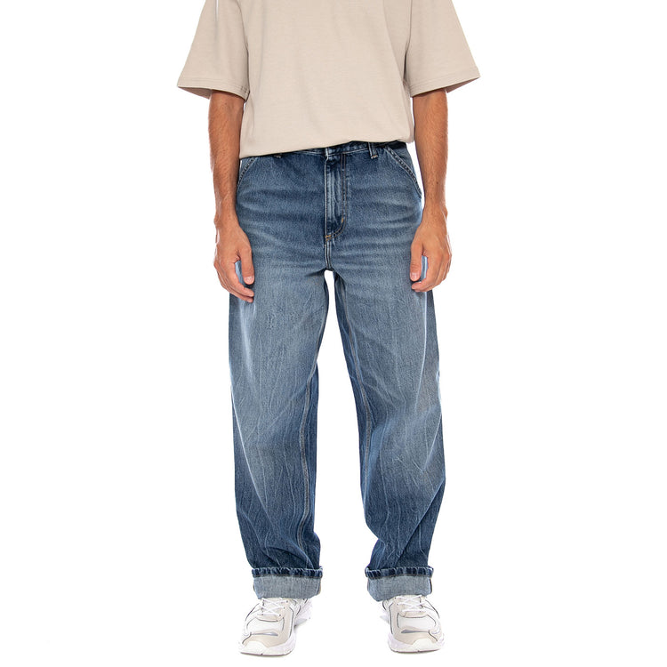 SINGLE KNEE PANT BLUE MARBLE USED WASH - Pantaloni Denim Jeans Uomo Blu<BR/> I032024 017X CARHARTT WIP 