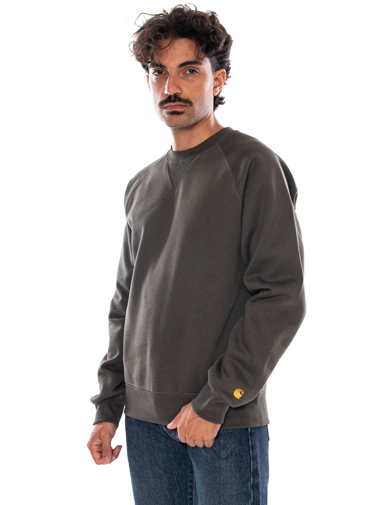 CARHARTT WIP CHASE SWEAT SHUNGITE / GOLD - Felpa Girocollo Uomo Grigia I033660 3X9XX CARHARTT WIP 